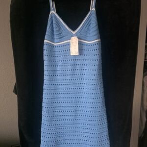 Chic Blue Crochet Midi Dress